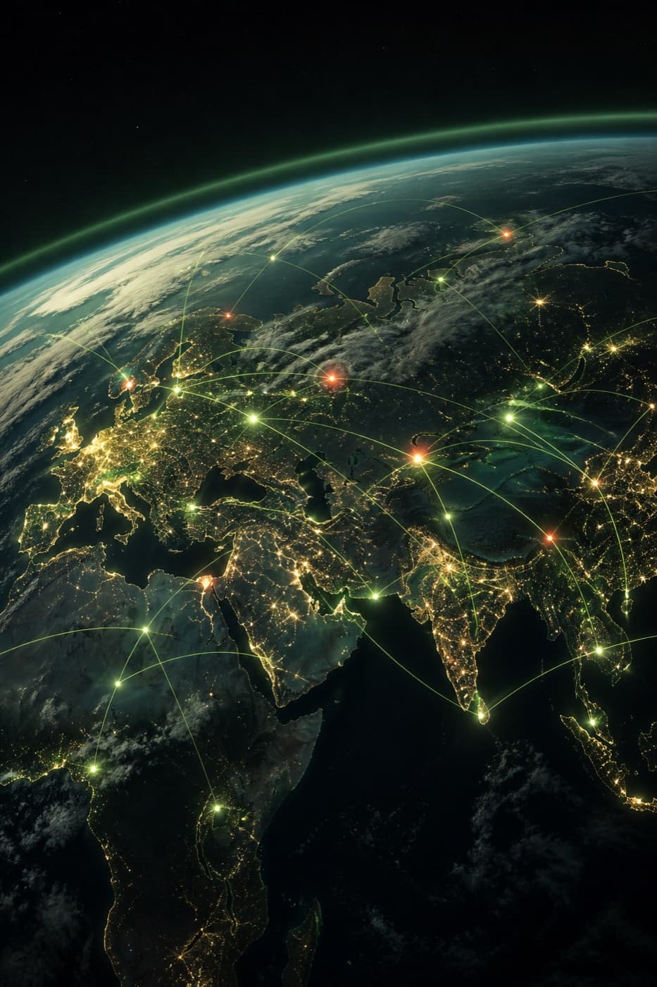 Global AI distribution network viewed from orbit